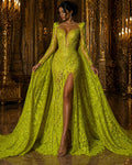 Neon Yellow - Marvelous Luxury Shiny Sequin 4-Way Stretch Mesh Fabric – Prom & Evening Dress Material By The Yard.