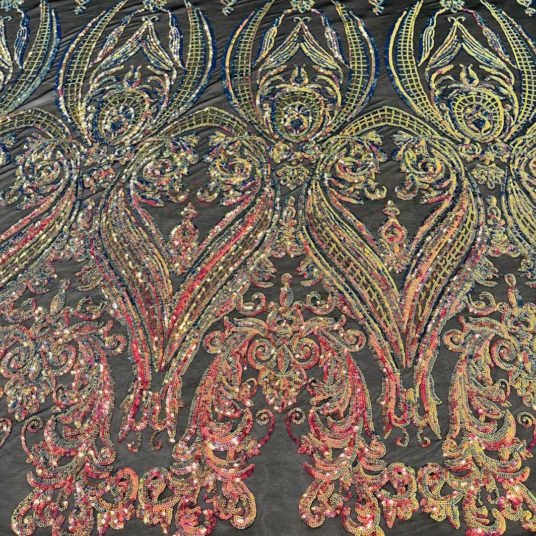 Rainbow Iridescent - Marvelous Luxury Shiny Sequin 4-Way Stretch Mesh Fabric – Prom & Evening Dress Material By The Yard.