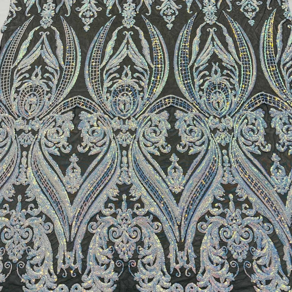 Unicorn Aqua Iridescent - Marvelous Luxury Shiny Sequin 4-Way Stretch Mesh Fabric – Prom & Evening Dress Material By The Yard.