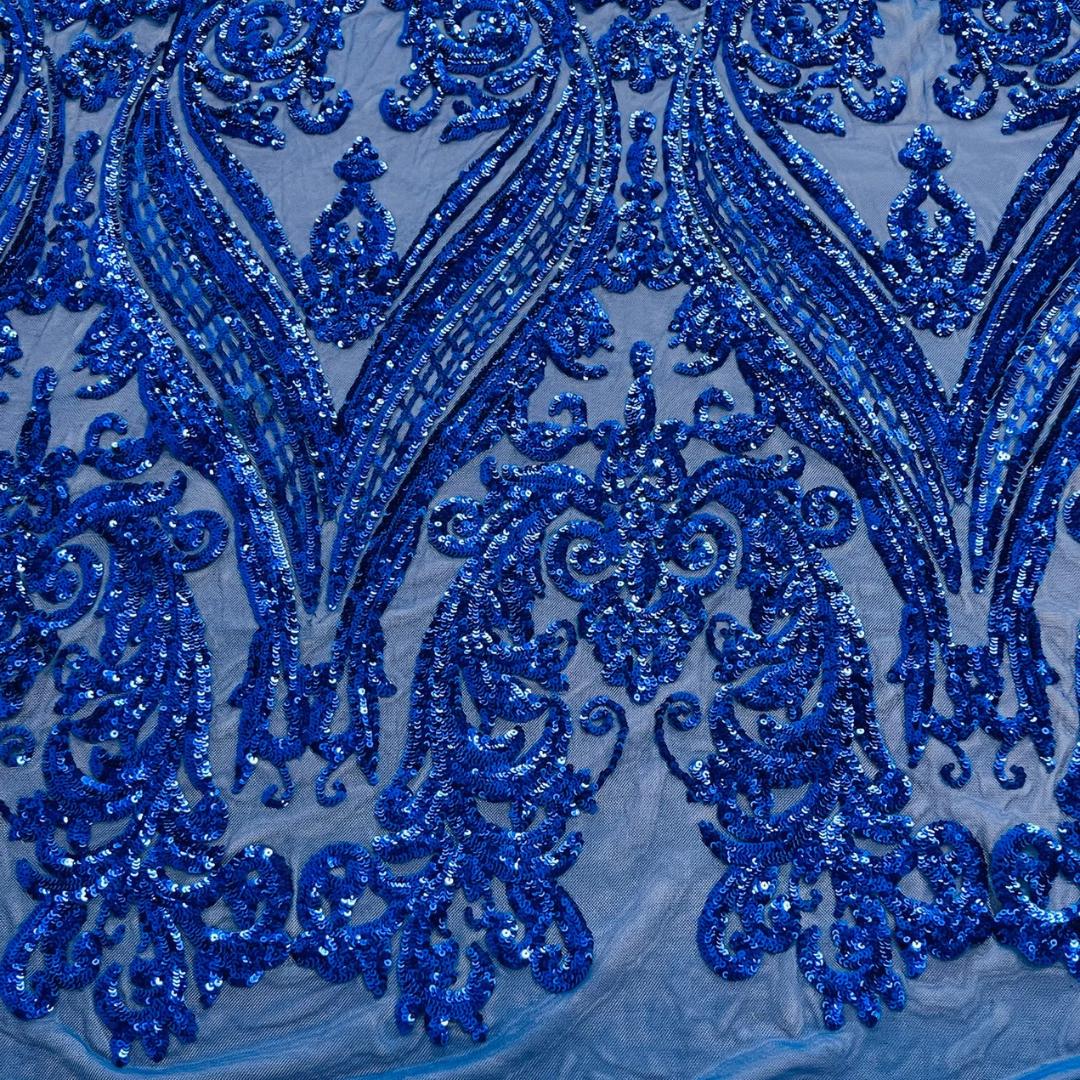 Royal Blue - Marvelous Luxury Shiny Sequin 4-Way Stretch Mesh Fabric – Prom & Evening Dress Material By The Yard.