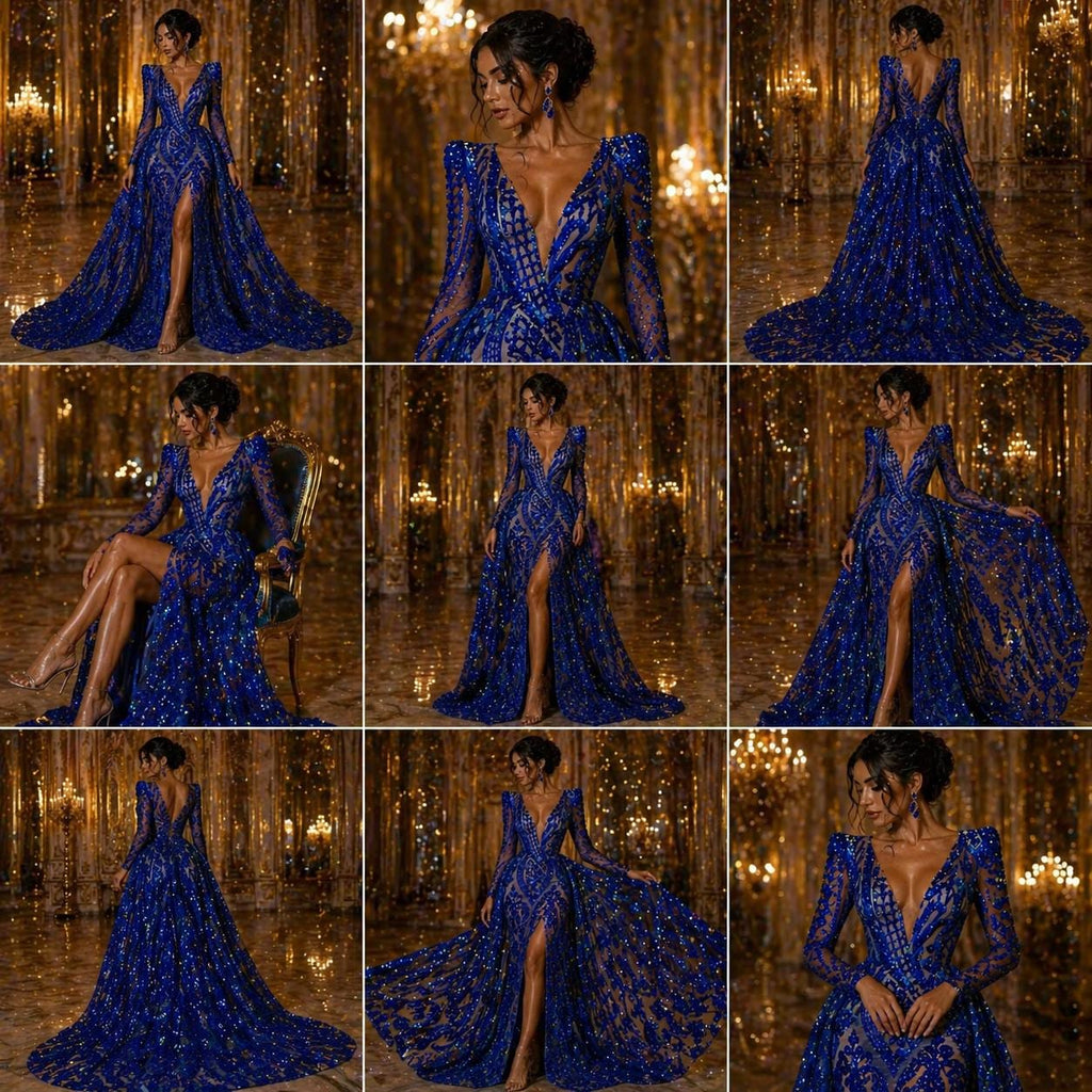 Royal Blue - Marvelous Luxury Shiny Sequin 4-Way Stretch Mesh Fabric – Prom & Evening Dress Material By The Yard.