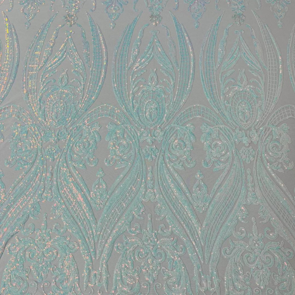 Aqua Clear Iridescent - Marvelous Luxury Shiny Sequin 4-Way Stretch  Mesh Fabric – Prom & Evening Dress Material By The Yard.