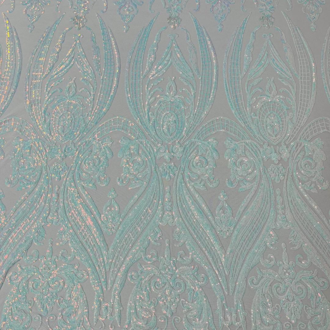 Aqua Clear Iridescent - Marvelous Luxury Shiny Sequin 4-Way Stretch  Mesh Fabric – Prom & Evening Dress Material By The Yard.