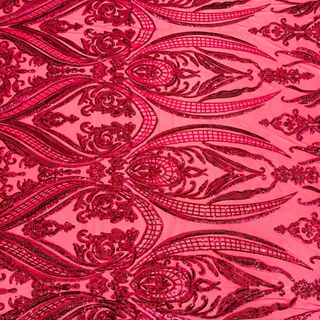 Fuchsia - Marvelous Luxury Shiny Sequin 4-Way Stretch Mesh Fabric – Prom & Evening Dress Material By The Yard.