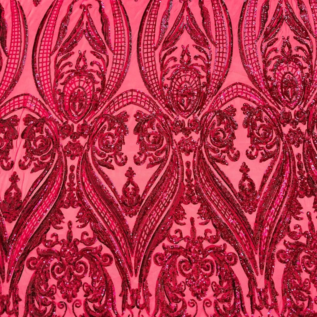 Fuchsia - Marvelous Luxury Shiny Sequin 4-Way Stretch Mesh Fabric – Prom & Evening Dress Material By The Yard.