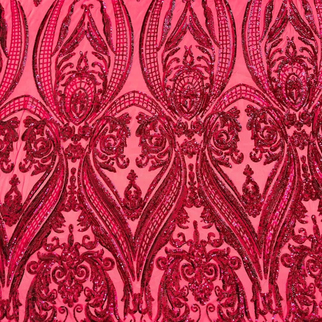 Fuchsia - Marvelous Luxury Shiny Sequin 4-Way Stretch Mesh Fabric – Prom & Evening Dress Material By The Yard.