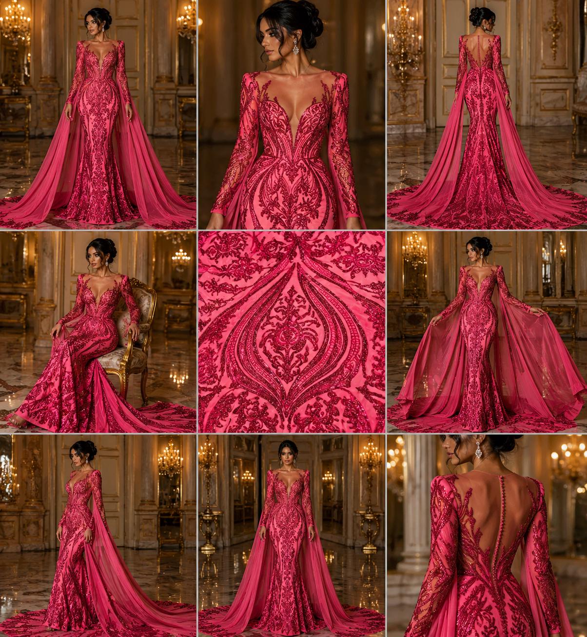 Fuchsia - Marvelous Luxury Shiny Sequin 4-Way Stretch Mesh Fabric – Prom & Evening Dress Material By The Yard.