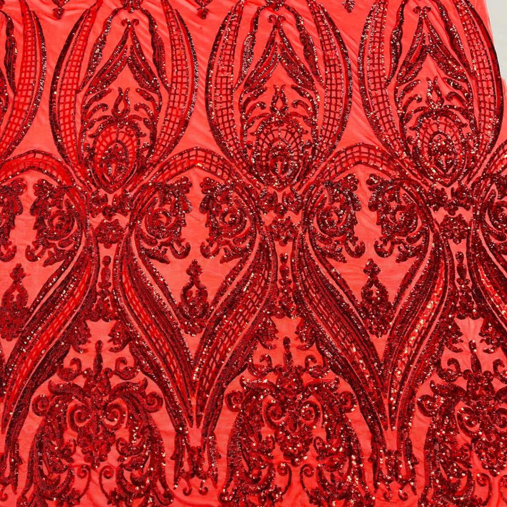Red - Marvelous Luxury Shiny Sequin 4-Way Stretch Mesh Fabric – Prom & Evening Dress Material By The Yard.