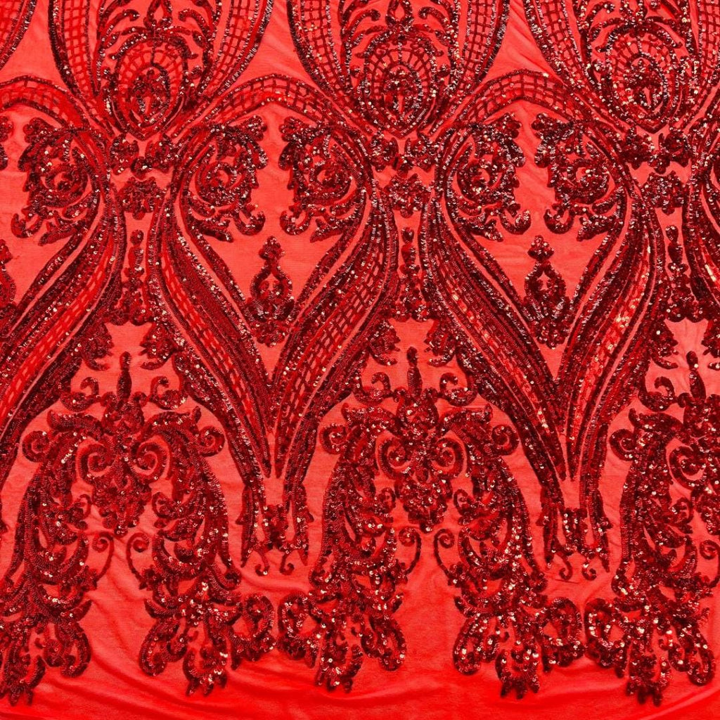 Red - Marvelous Luxury Shiny Sequin 4-Way Stretch Mesh Fabric – Prom & Evening Dress Material By The Yard.