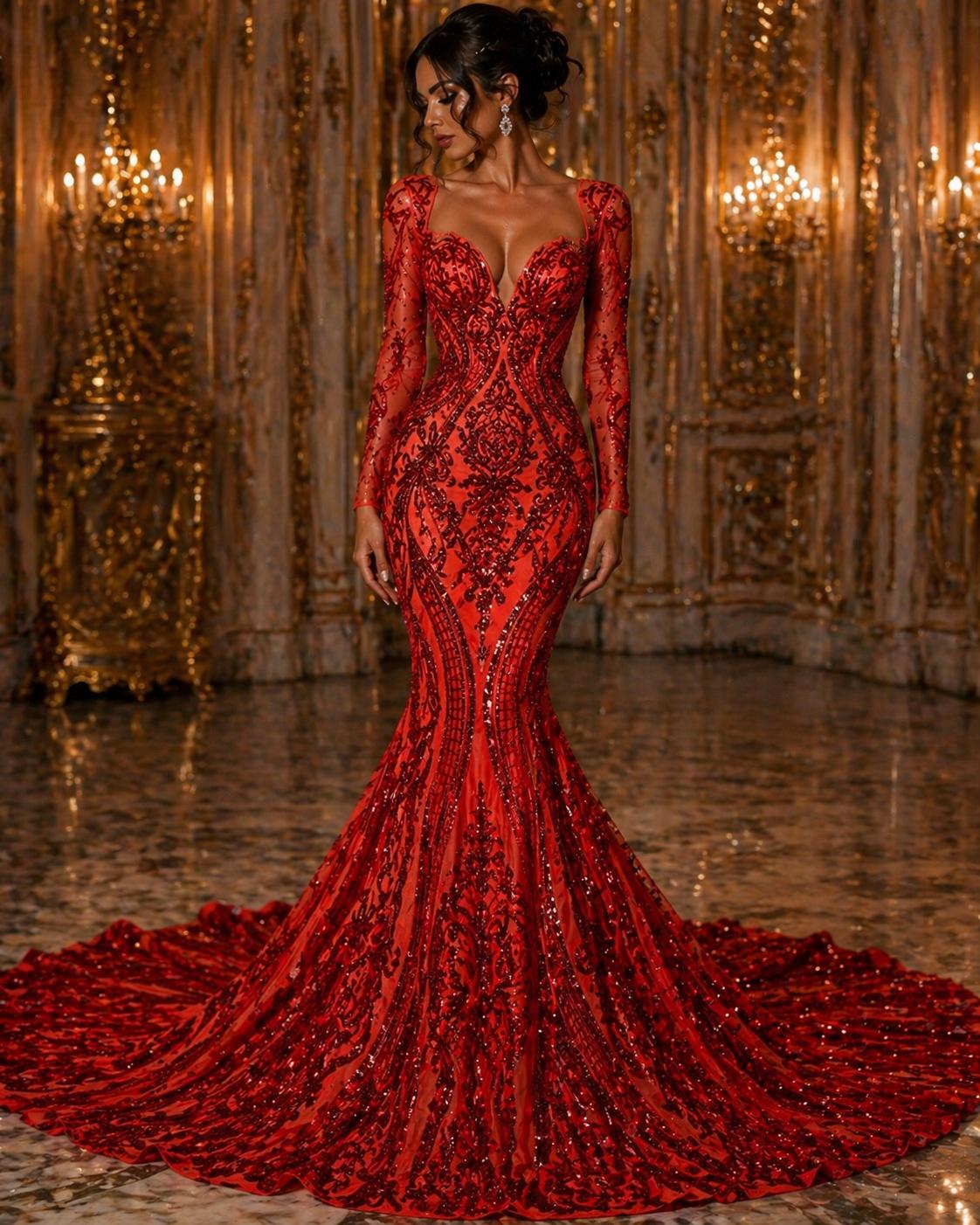 Red - Marvelous Luxury Shiny Sequin 4-Way Stretch Mesh Fabric – Prom & Evening Dress Material By The Yard.