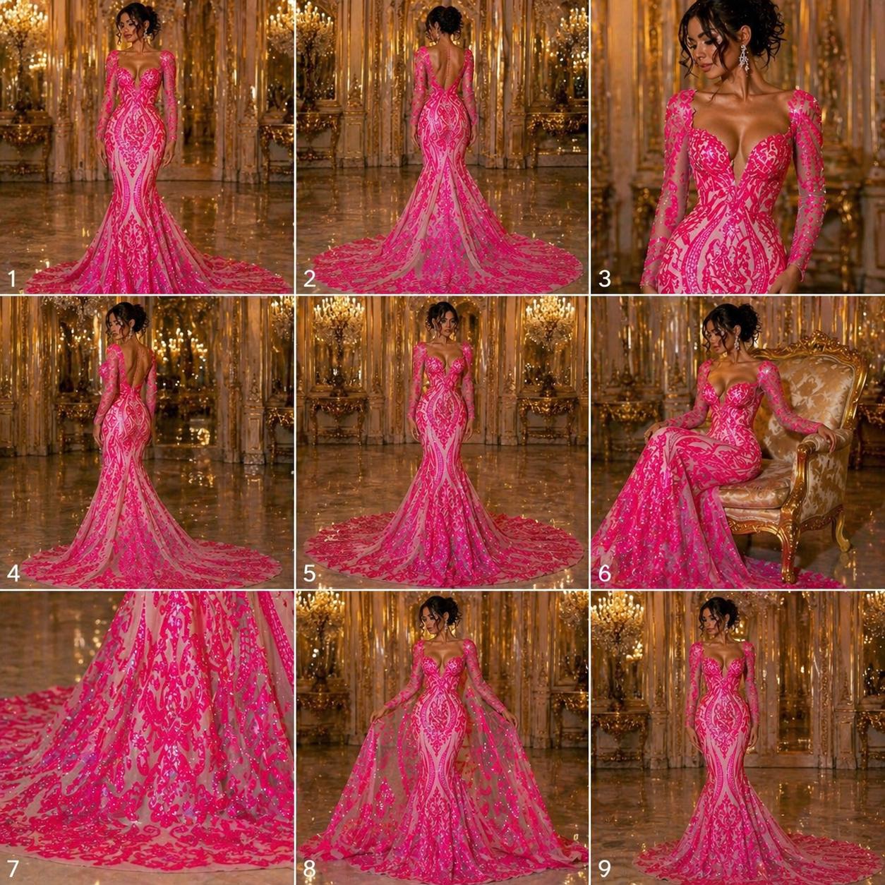 Neon Pink Iridescent - Marvelous Luxury Shiny Sequin 4-Way Stretch Mesh Fabric – Prom & Evening Dress Material By The Yard.