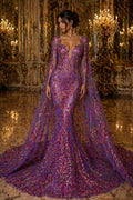 Purple Iridescent - Marvelous Luxury Shiny Sequin 4-Way Stretch Mesh Fabric – Prom & Evening Dress Material By The Yard.