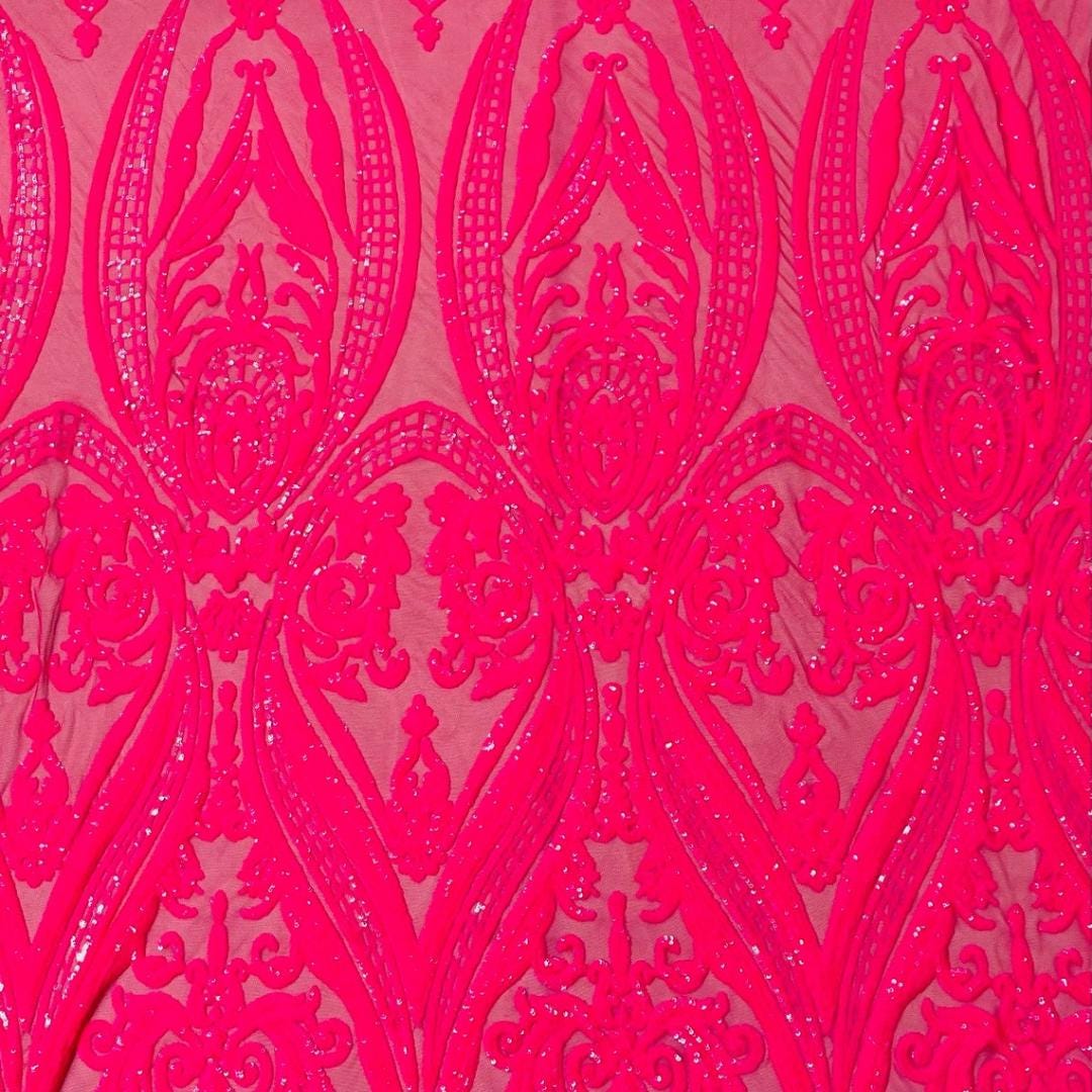 Hot Pink - Marvelous Luxury Shiny Sequin 4-Way Stretch Mesh Fabric – Prom & Evening Dress Material By The Yard.