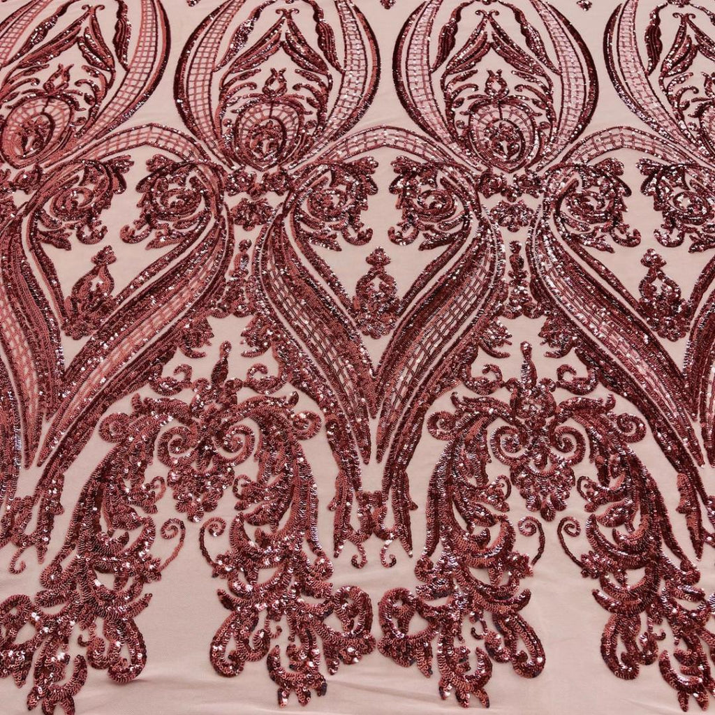 Dusty Rose - Marvelous Luxury Shiny Sequin 4-Way Stretch Mesh Fabric – Prom & Evening Dress Material By The Yard.
