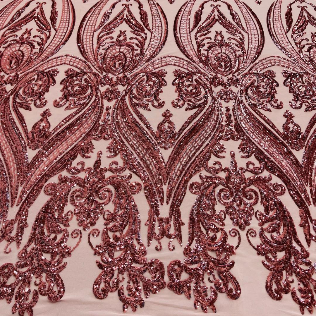 Dusty Rose - Marvelous Luxury Shiny Sequin 4-Way Stretch Mesh Fabric – Prom & Evening Dress Material By The Yard.