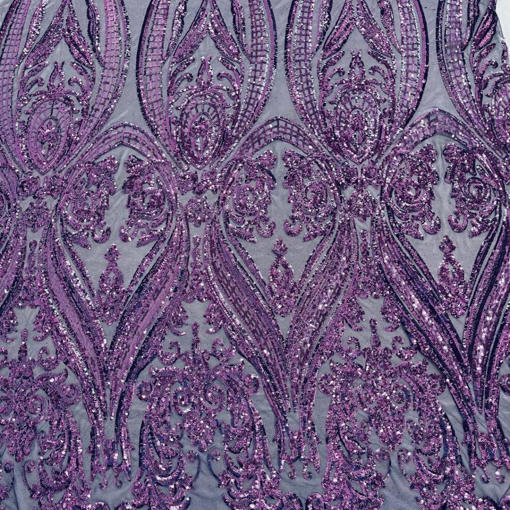 Purple - Marvelous Luxury Shiny Sequin 4-Way Stretch Mesh Fabric – Prom & Evening Dress Material By The Yard.