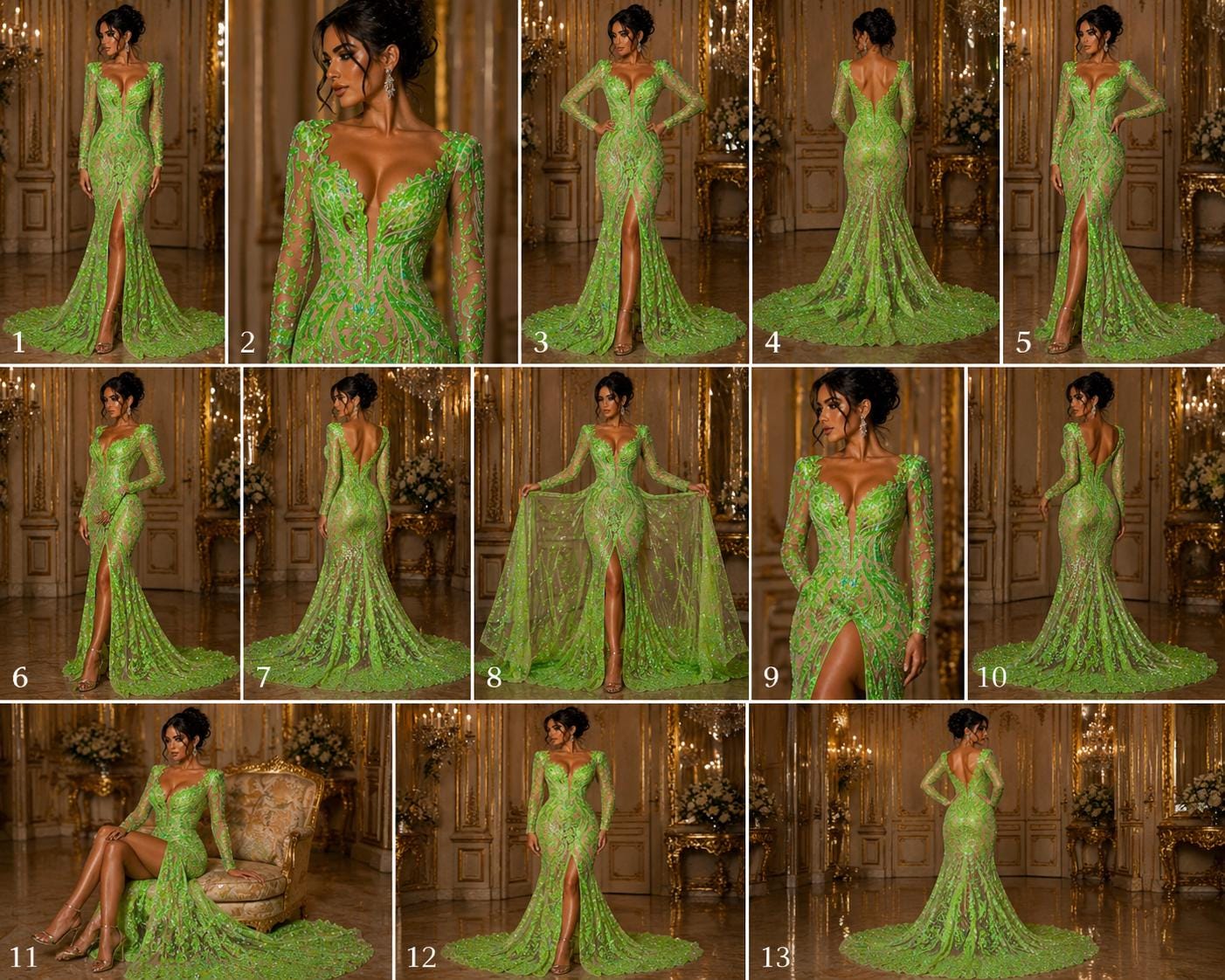 Neon Green Iridescent - Marvelous Luxury Shiny Sequin 4-Way Stretch Mesh Fabric – Prom & Evening Dress Material By The Yard.