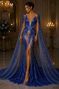 Feather Illusion Luxury Shiny Sequin - ROYAL - 4 Way Stretch Mesh Fabric – Prom & Evening Dress Material By The Yard.