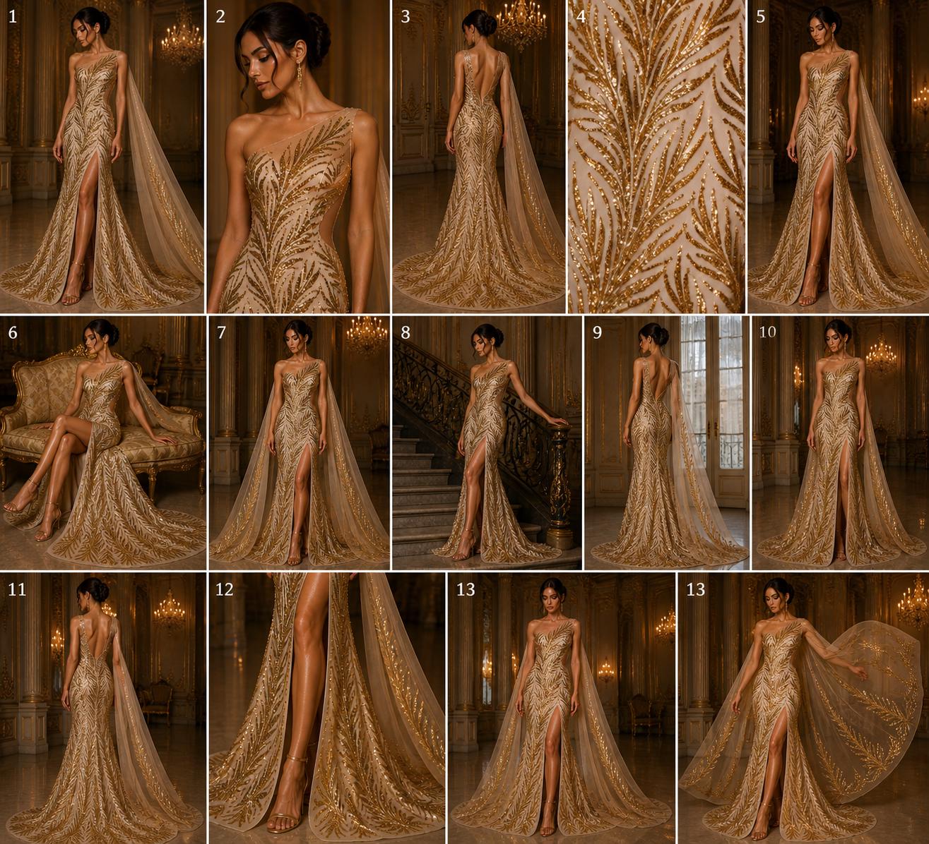 Feather Illusion Luxury Shiny Sequin - GOLD - 4 Way Stretch Mesh Fabric – Prom & Evening Dress Material By The Yard.