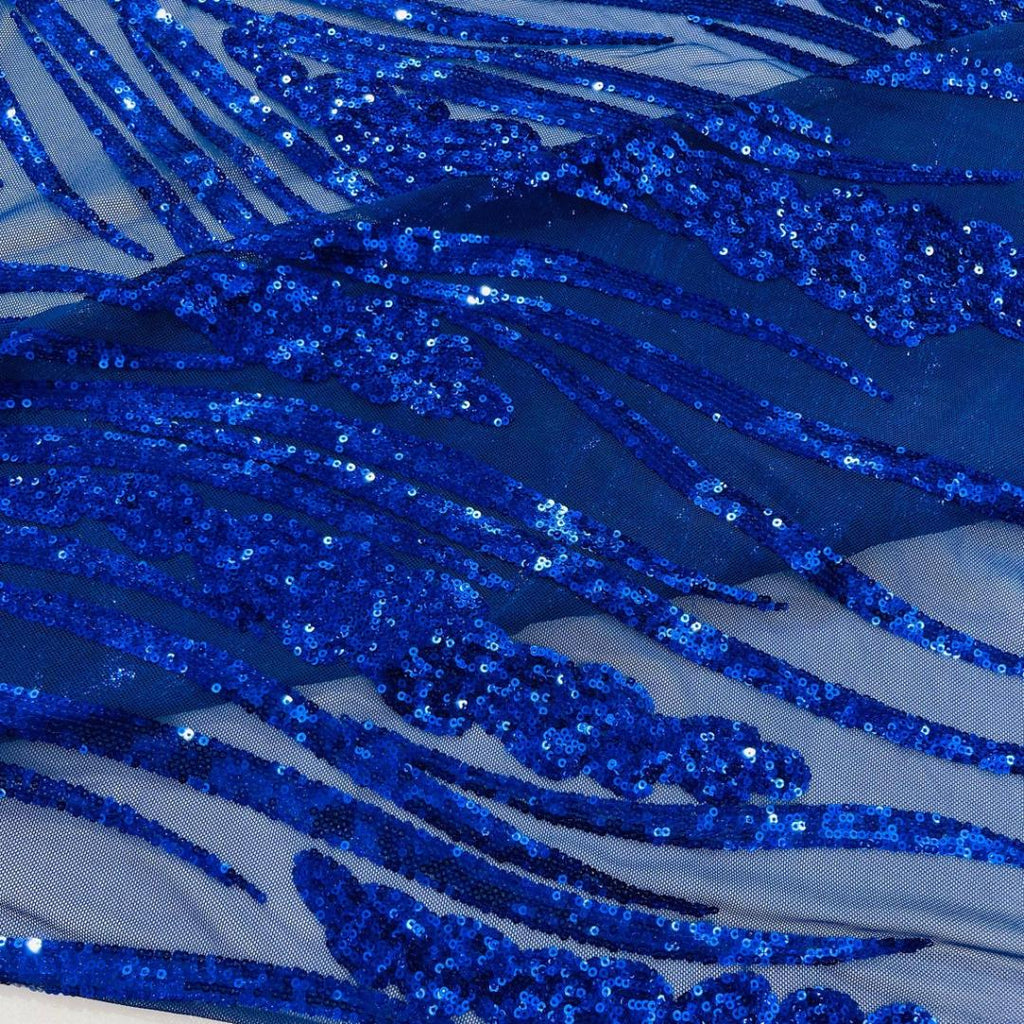 Royal Sapphire Sequin Embroidered Mesh Fabric – Luxury Blue Lace by the Yard – Couture Evening Dress, Prom & Bridal Fabric