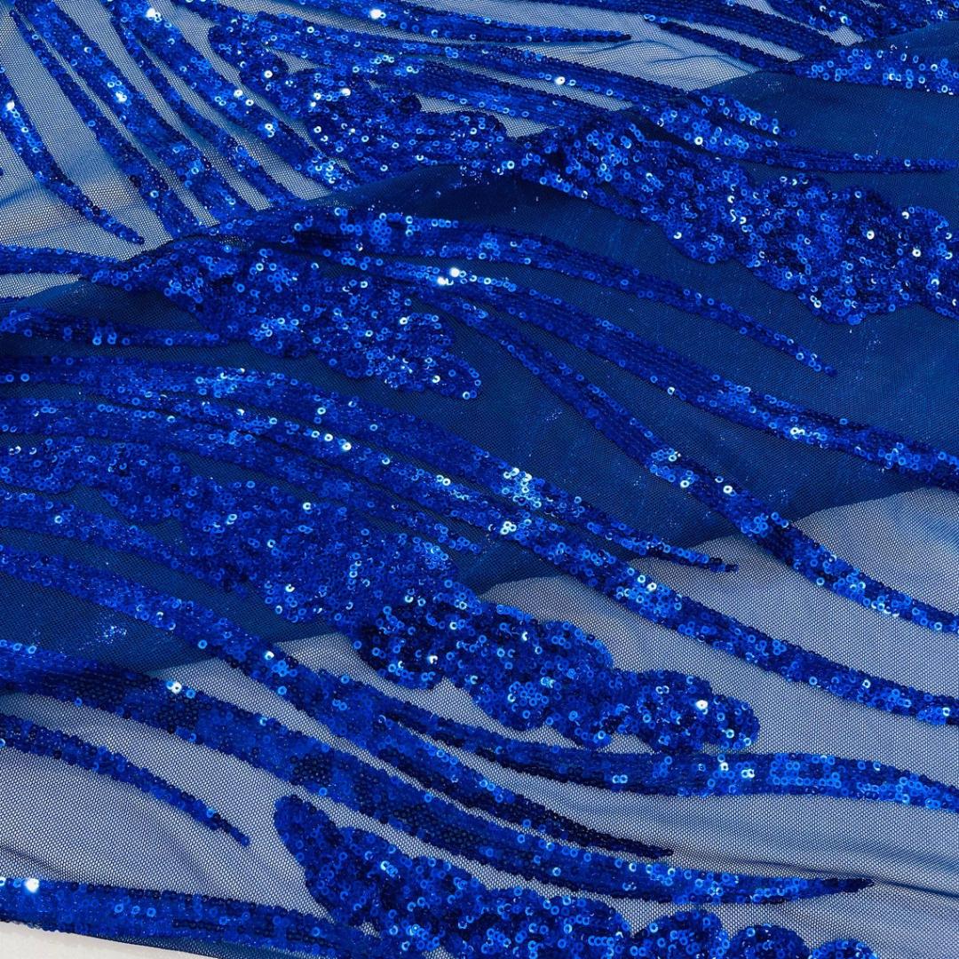 Royal Sapphire Sequin Embroidered Mesh Fabric – Luxury Blue Lace by the Yard – Couture Evening Dress, Prom & Bridal Fabric