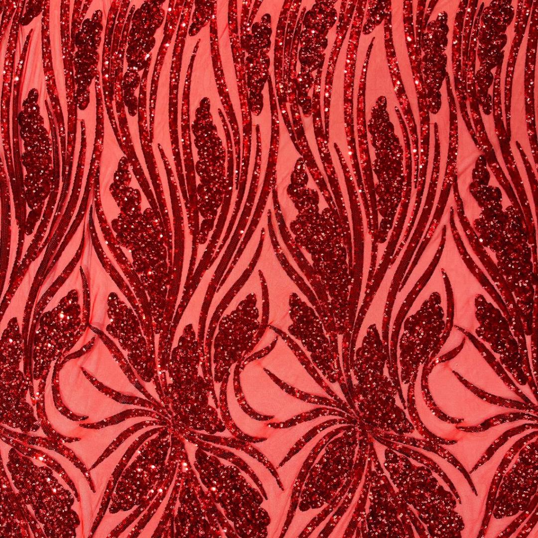Red Sapphire Sequin Embroidered Mesh Fabric – Luxury Blue Lace by the Yard – Couture Evening Dress, Prom & Bridal Fabric