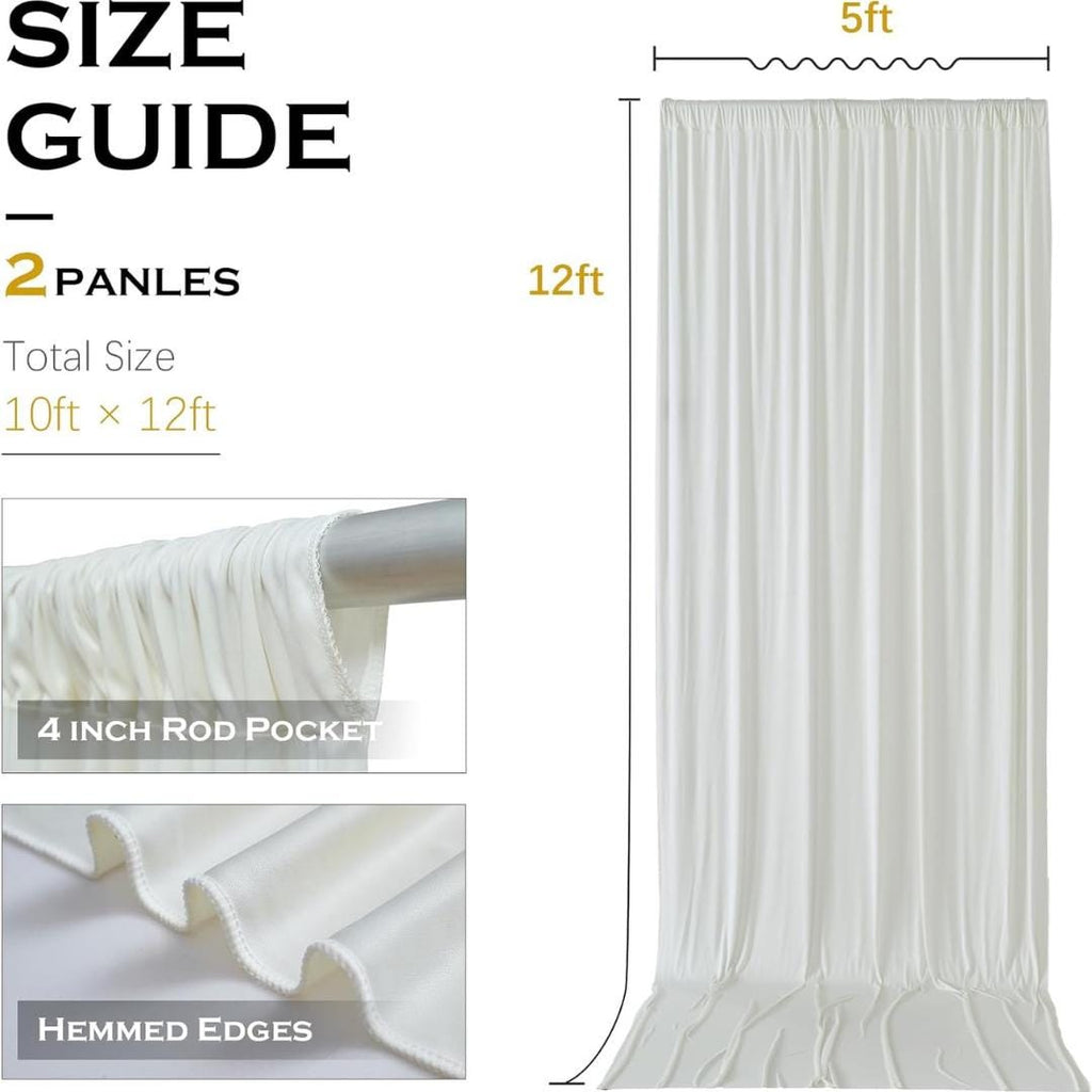 10Ft x 12Ft - CREAM - Wrinkle Free Backdrop Curtains for Parties  - 2 Panels 5x12ft Interlock Backdrop for Weddings Birthday Party Curtains