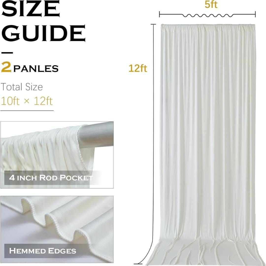 10Ft x 12Ft - IVORY - Wrinkle Free Backdrop Curtains for Parties  - 2 Panels 5x12ft Interlock Backdrop for Weddings Birthday Party Curtains