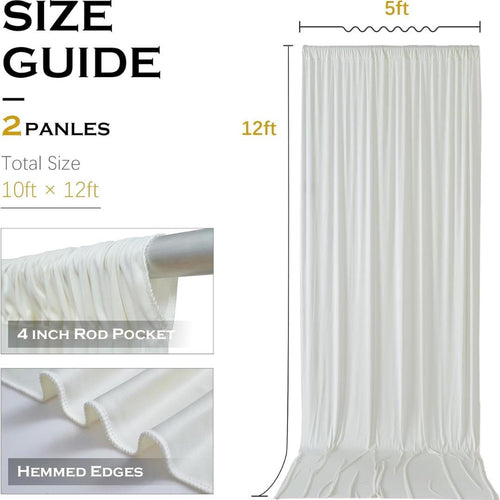 10Ft x 12Ft - IVORY - Wrinkle Free Backdrop Curtains for Parties  - 2 Panels 5x12ft Interlock Backdrop for Weddings Birthday Party Curtains