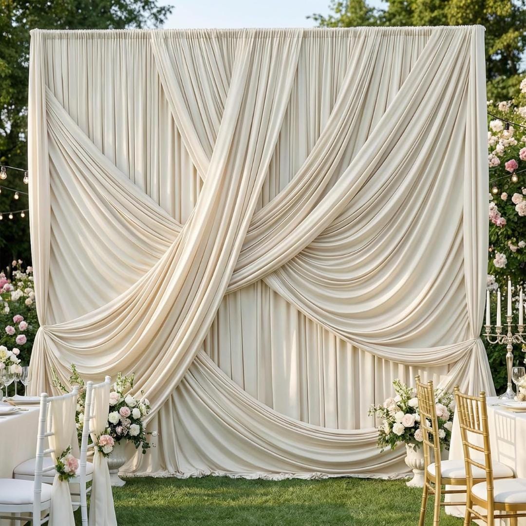 10Ft x 12Ft - CREAM - Wrinkle Free Backdrop Curtains for Parties  - 2 Panels 5x12ft Interlock Backdrop for Weddings Birthday Party Curtains