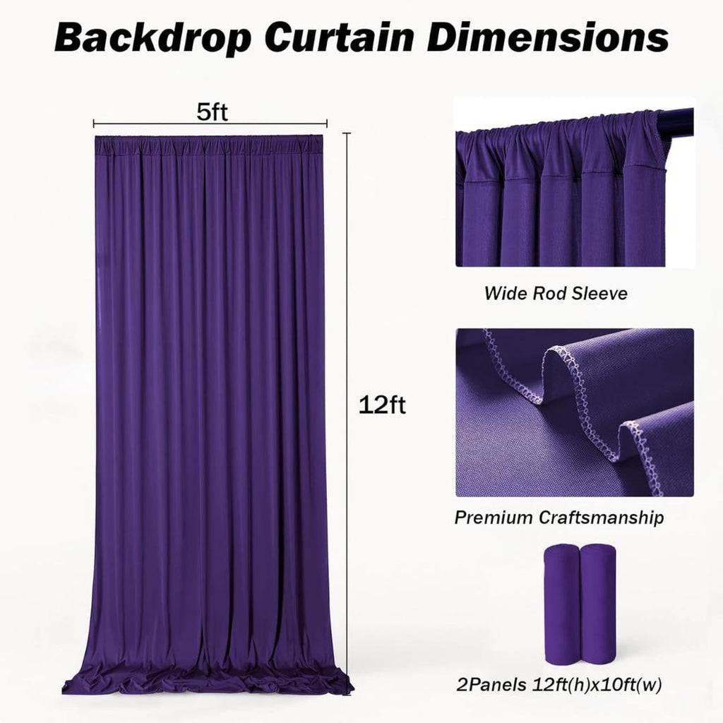 10Ft x 12Ft - PURPLE - Wrinkle Free Backdrop Curtains for Parties  - 2 Panels 5x12ft Interlock Backdrop for Weddings Birthday Party Curtains