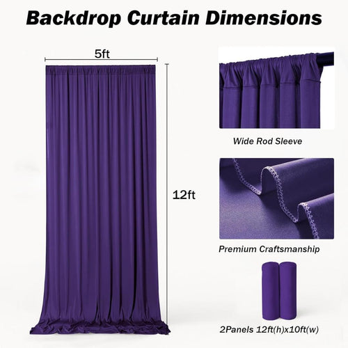 10Ft x 12Ft - PURPLE - Wrinkle Free Backdrop Curtains for Parties  - 2 Panels 5x12ft Interlock Backdrop for Weddings Birthday Party Curtains