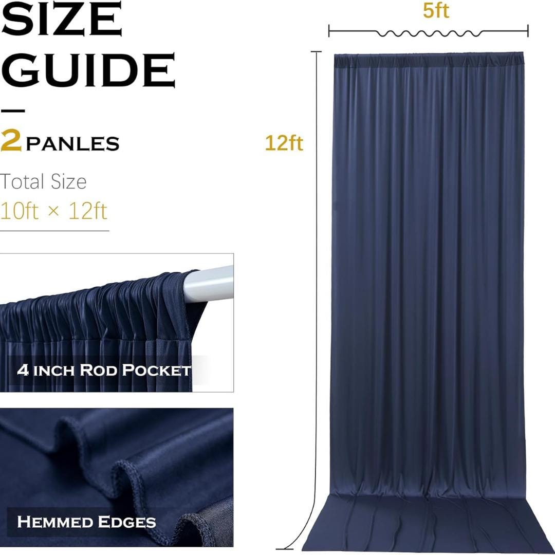 10Ft x 12Ft - NAVY - Wrinkle Free Backdrop Curtains for Parties  2 Panels 5x12ft Interlock Backdrop for Weddings Birthday Party Curtains