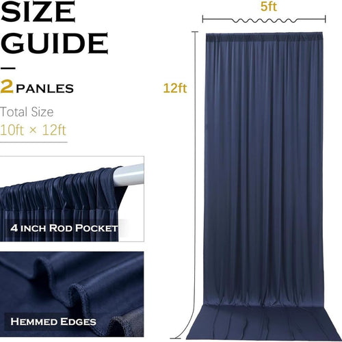 10Ft x 12Ft - NAVY - Wrinkle Free Backdrop Curtains for Parties  2 Panels 5x12ft Interlock Backdrop for Weddings Birthday Party Curtains