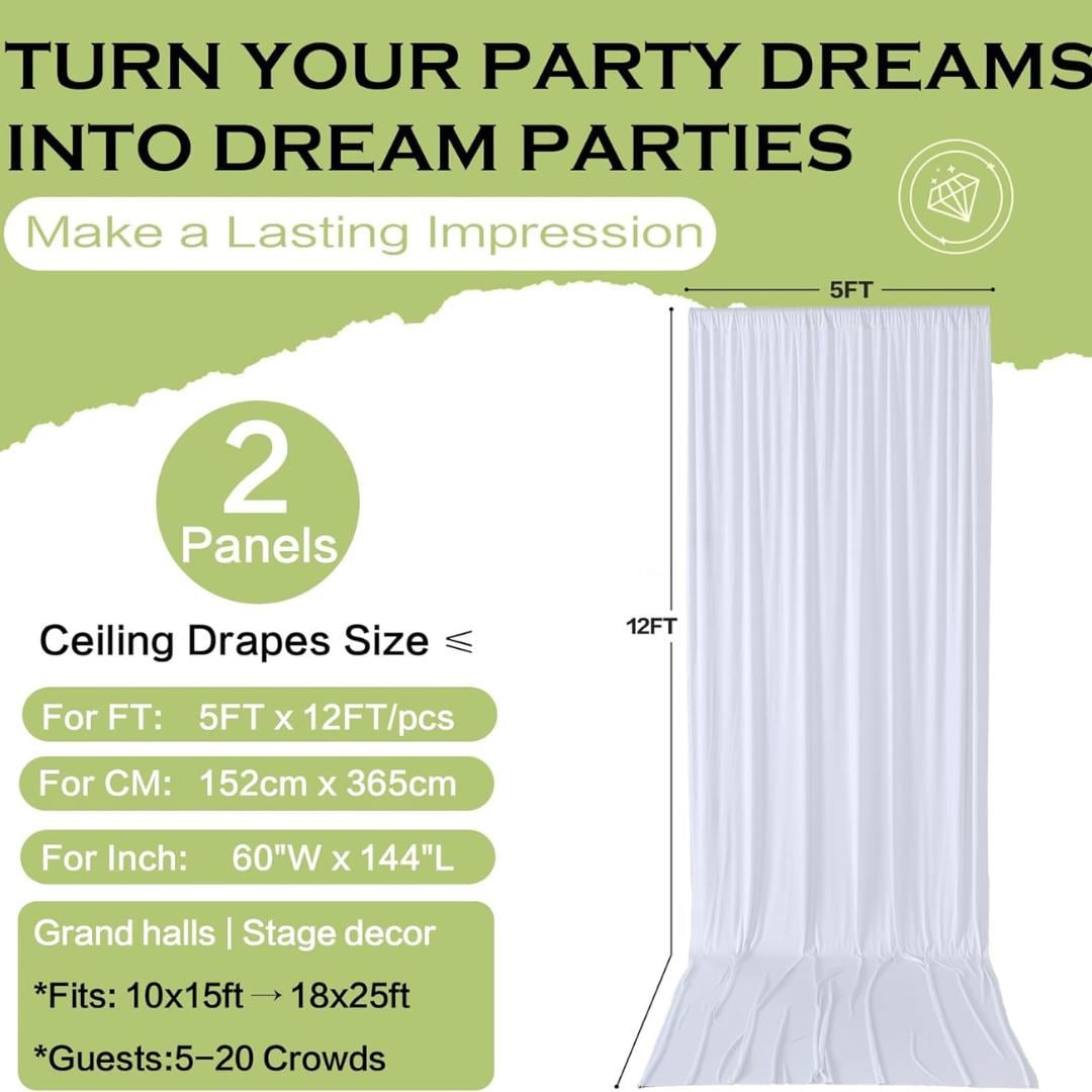 10Ft x 12Ft - WHITE - Wrinkle Free Backdrop Curtains for Parties  2 Panels 5x12ft Interlock Backdrop for Weddings Birthday Party Curtains