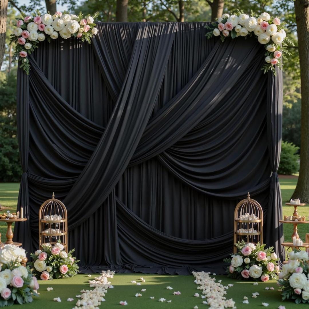 10Ft x 12Ft - BLACK - Wrinkle Free Backdrop Curtains for Parties  2 Panels 5x12ft Interlock Backdrop for Weddings Birthday Party Curtains