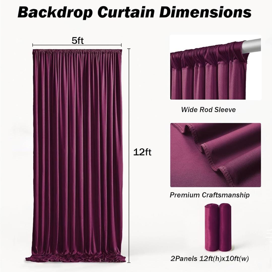 10Ft x 12Ft - BURGUNDY - Wrinkle Free Backdrop Curtains for Parties  2 Panels 5x12ft Interlock Backdrop for Weddings Birthday Party Curtains