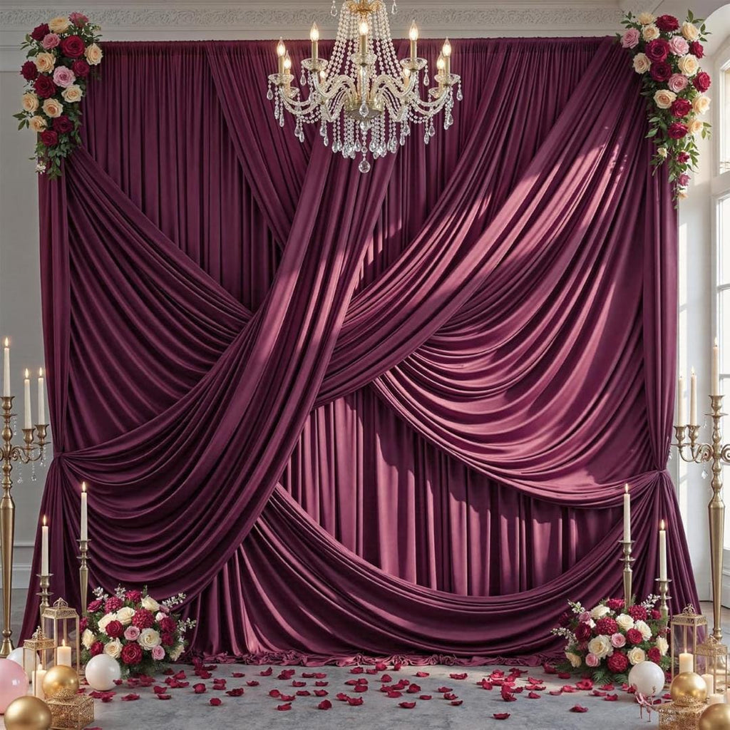 10Ft x 12Ft - BURGUNDY - Wrinkle Free Backdrop Curtains for Parties  2 Panels 5x12ft Interlock Backdrop for Weddings Birthday Party Curtains