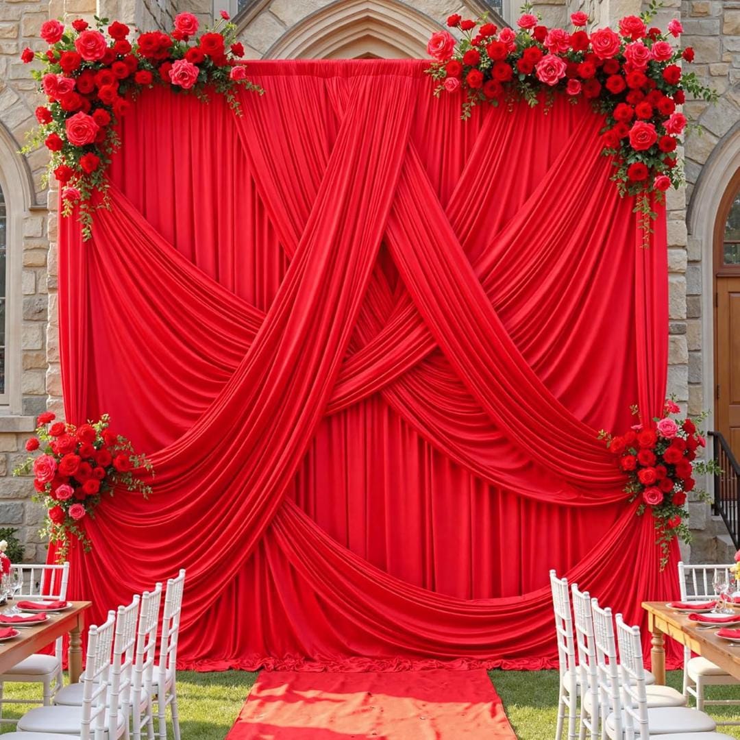 10Ft x 12Ft - RED - Wrinkle Free Backdrop Curtains for Parties  2 Panels 5x12ft Interlock Backdrop for Weddings Birthday Party Curtains