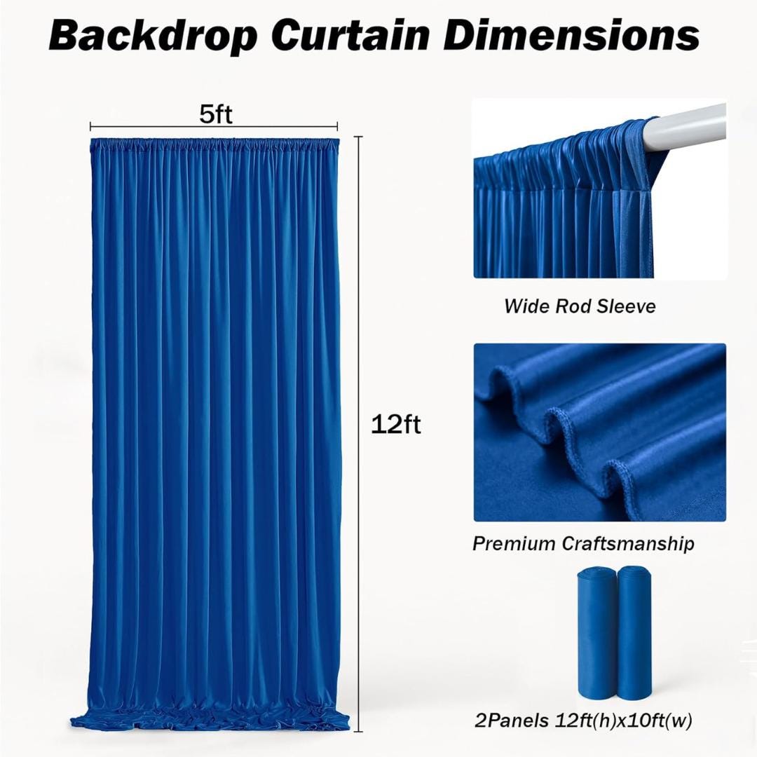 10Ft x 12Ft - ROYAL - Wrinkle Free Backdrop Curtains for Parties  2 Panels 5x12ft Interlock Backdrop for Weddings Birthday Party Curtains