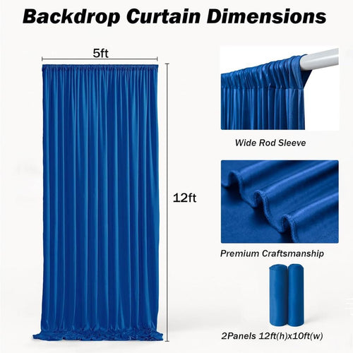 10Ft x 12Ft - ROYAL - Wrinkle Free Backdrop Curtains for Parties  2 Panels 5x12ft Interlock Backdrop for Weddings Birthday Party Curtains