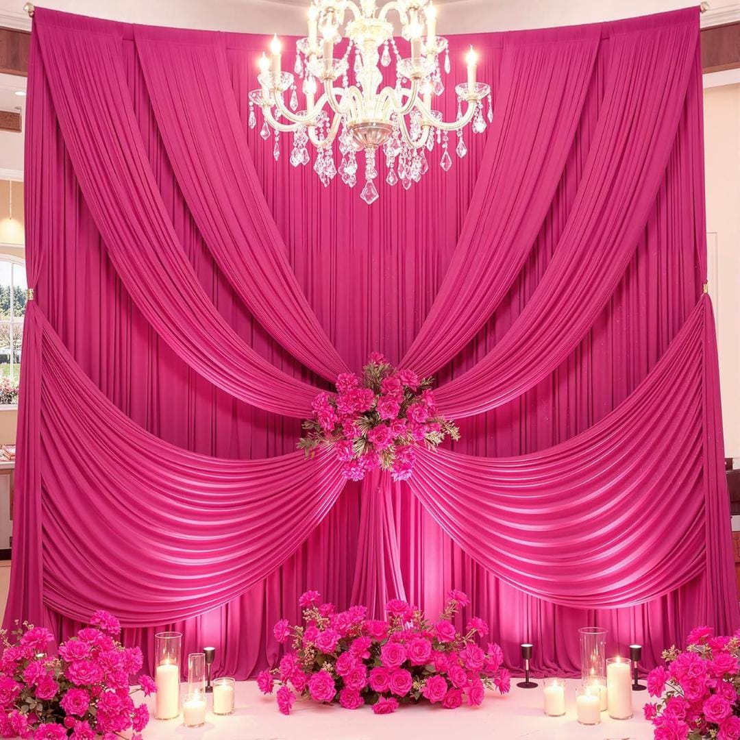 10Ft x 12Ft - FUCSHIA - Wrinkle Free Backdrop Curtains for Parties  2 Panels 5x12ft Interlock Backdrop for Weddings Birthday Party Curtains