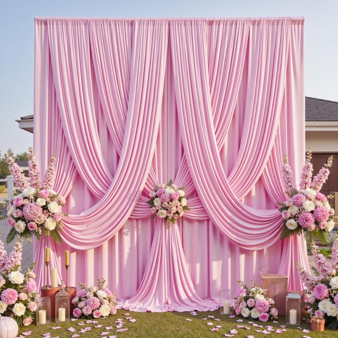 10Ft x 12Ft - PINK - Wrinkle Free Backdrop Curtains for Parties  2 Panels 5x12ft Interlock Backdrop for Weddings Birthday Party Curtains