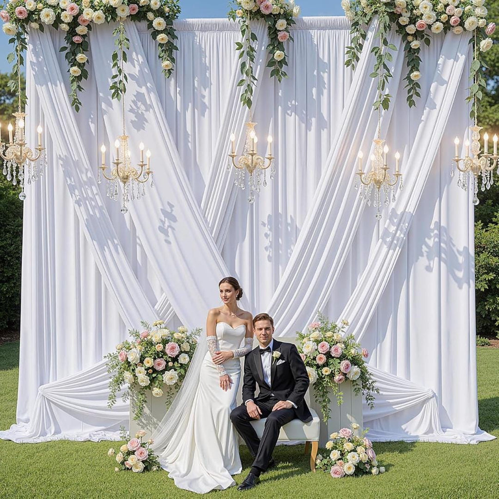 2 Panels - WHITE - 5Ft x 16Ft Wrinkle Free Backdrop Curtains for Parties  - Silky Interlock Backdrop for Weddings Birthday Party Curtains