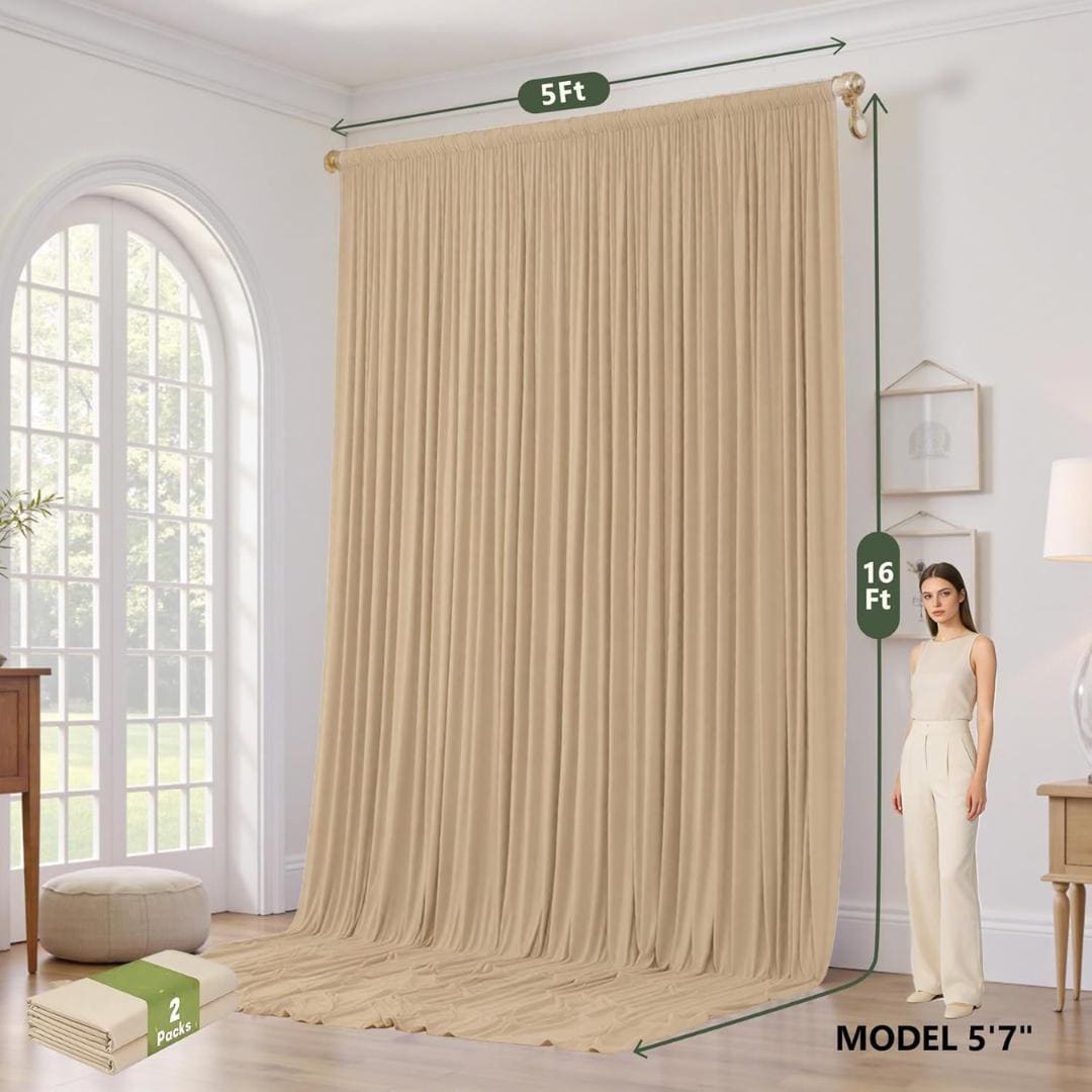 2 Panels - CHAMPAGNE - 5Ft x 16Ft Wrinkle Free Backdrop Curtains for Parties  Silky Interlock Backdrop for Weddings Birthday Party Curtains