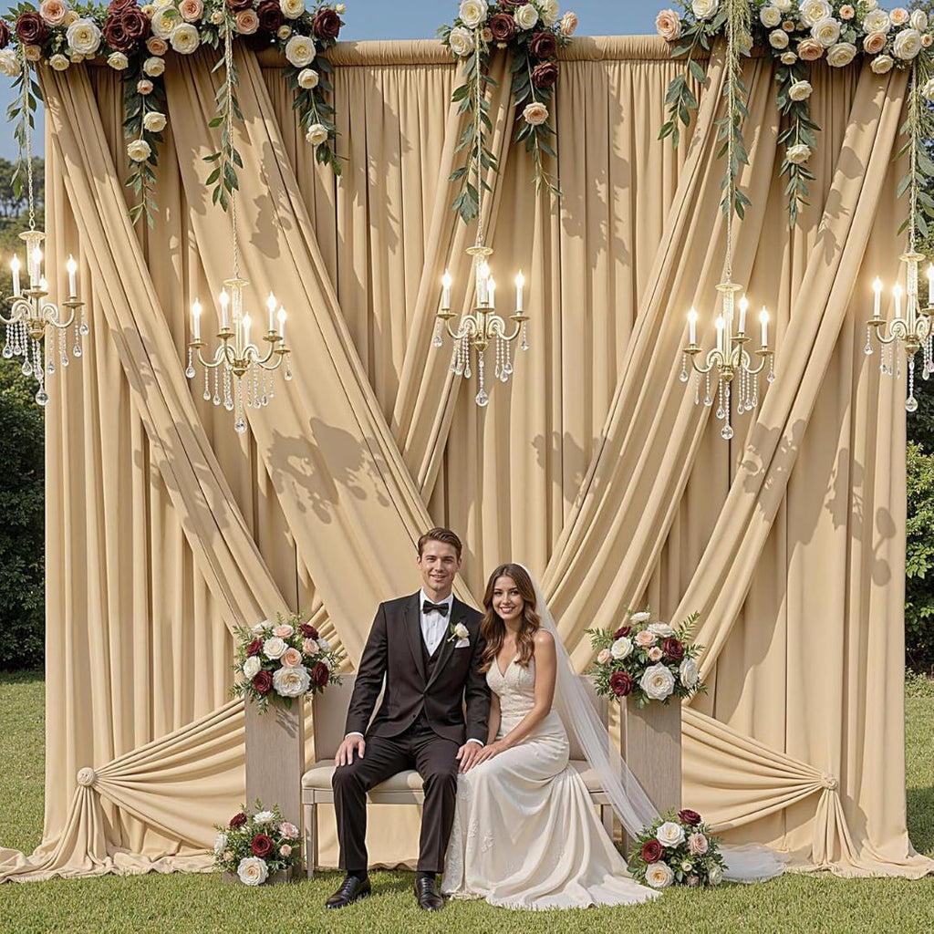 2 Panels - CHAMPAGNE - 5Ft x 16Ft Wrinkle Free Backdrop Curtains for Parties  Silky Interlock Backdrop for Weddings Birthday Party Curtains