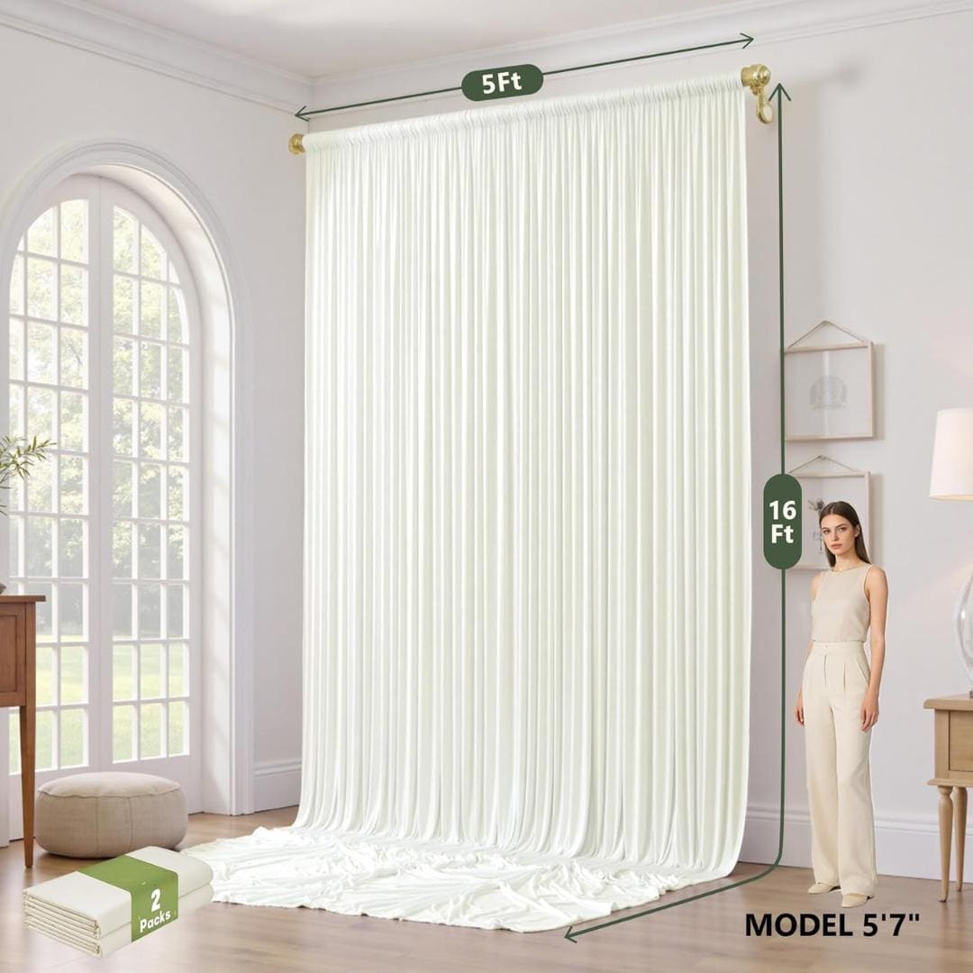 2 Panels - IVORY - 5Ft x 16Ft Wrinkle Free Backdrop Curtains for Parties  - Silky Interlock Backdrop for Weddings Birthday Party Curtains