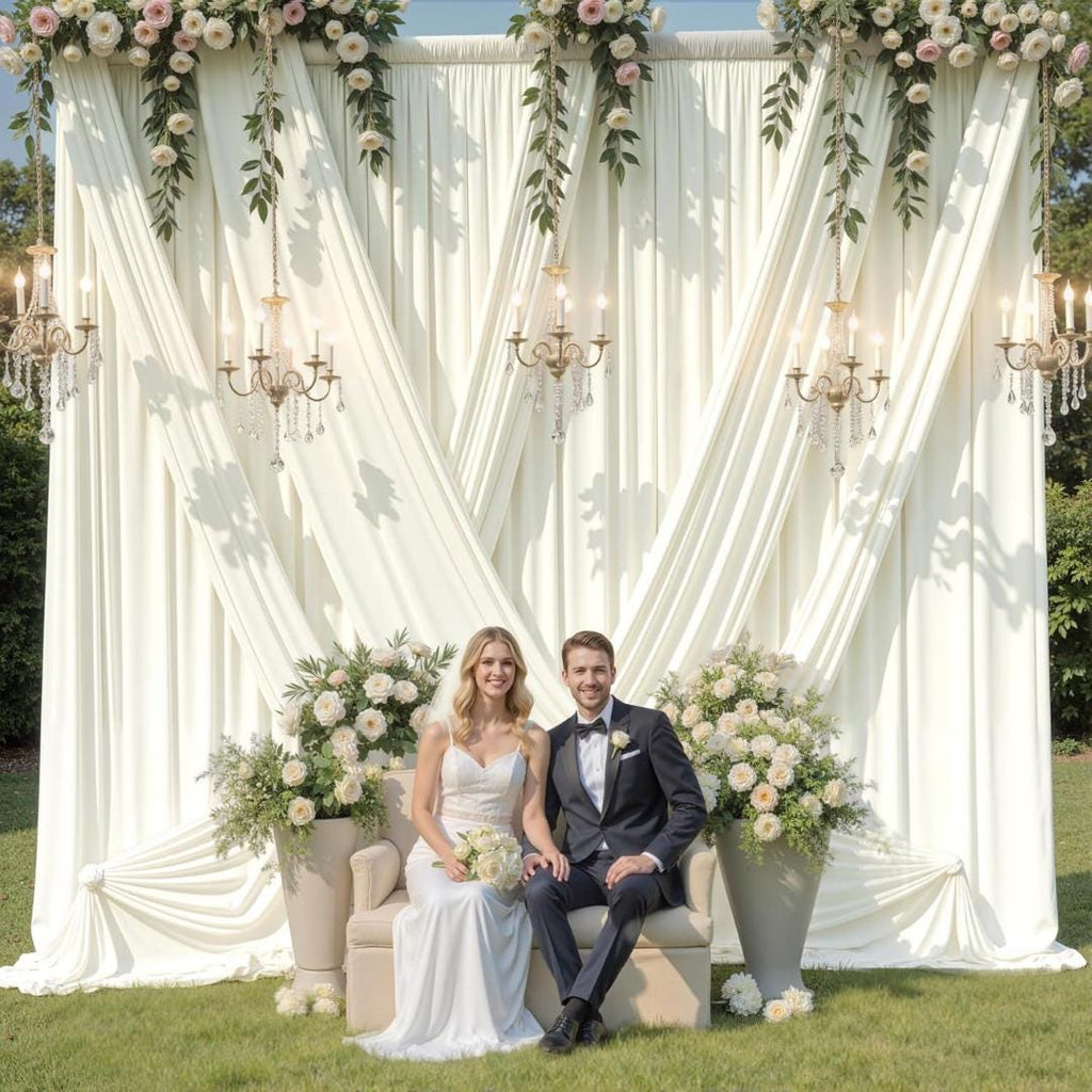 2 Panels - IVORY - 5Ft x 16Ft Wrinkle Free Backdrop Curtains for Parties  - Silky Interlock Backdrop for Weddings Birthday Party Curtains