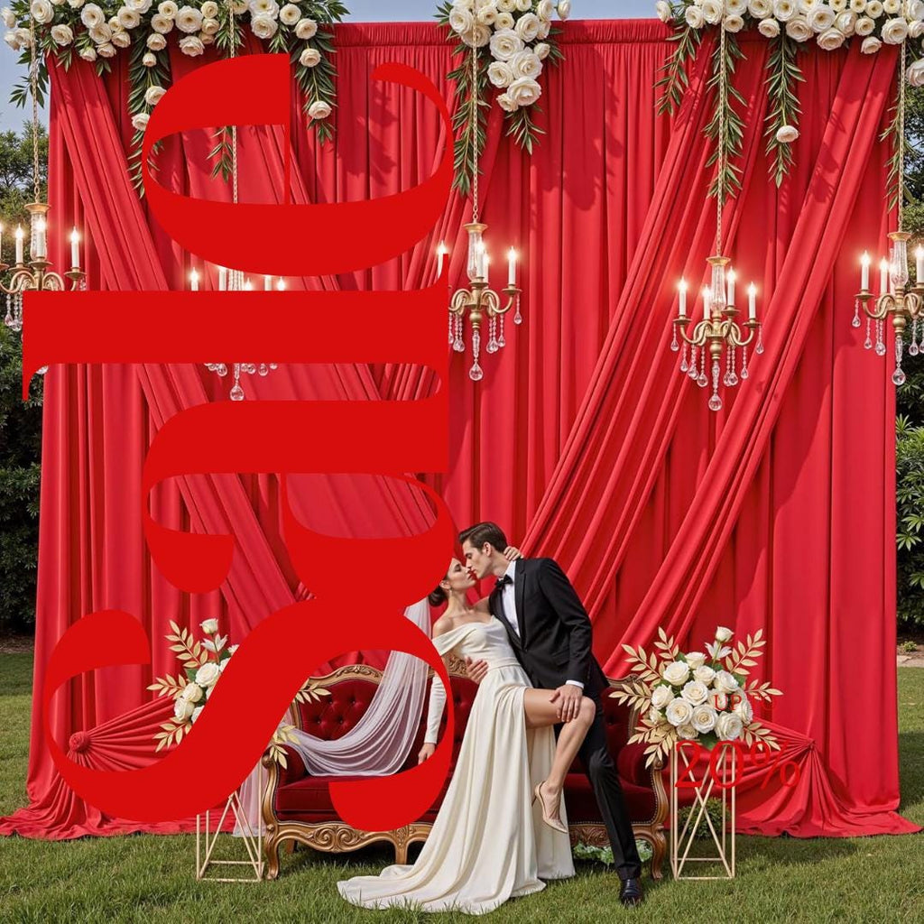 2 Panels - RED - 5Ft x 16Ft Wrinkle Free Backdrop Curtains for Parties  - Silky Interlock Backdrop for Weddings Birthday Party Curtains