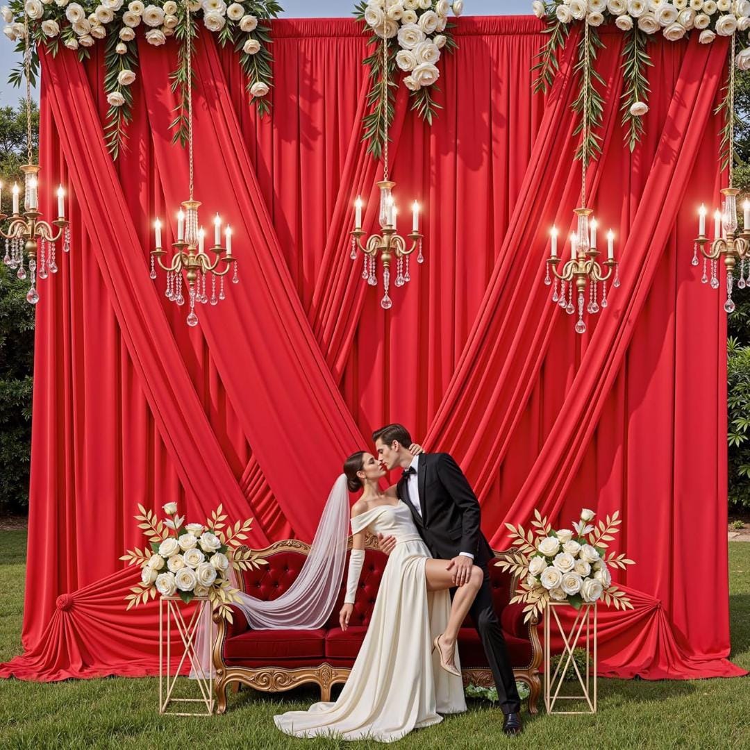 2 Panels - RED - 5Ft x 16Ft Wrinkle Free Backdrop Curtains for Parties  - Silky Interlock Backdrop for Weddings Birthday Party Curtains